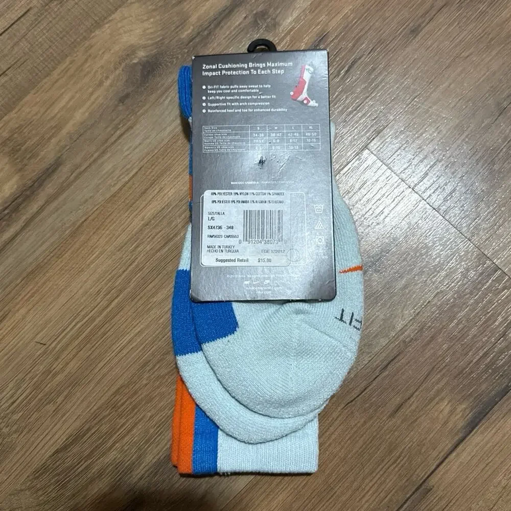 2012 Nike KD Elite Cushioned Basketball Dri-Fit Blue Orange Vintage Crew Socks